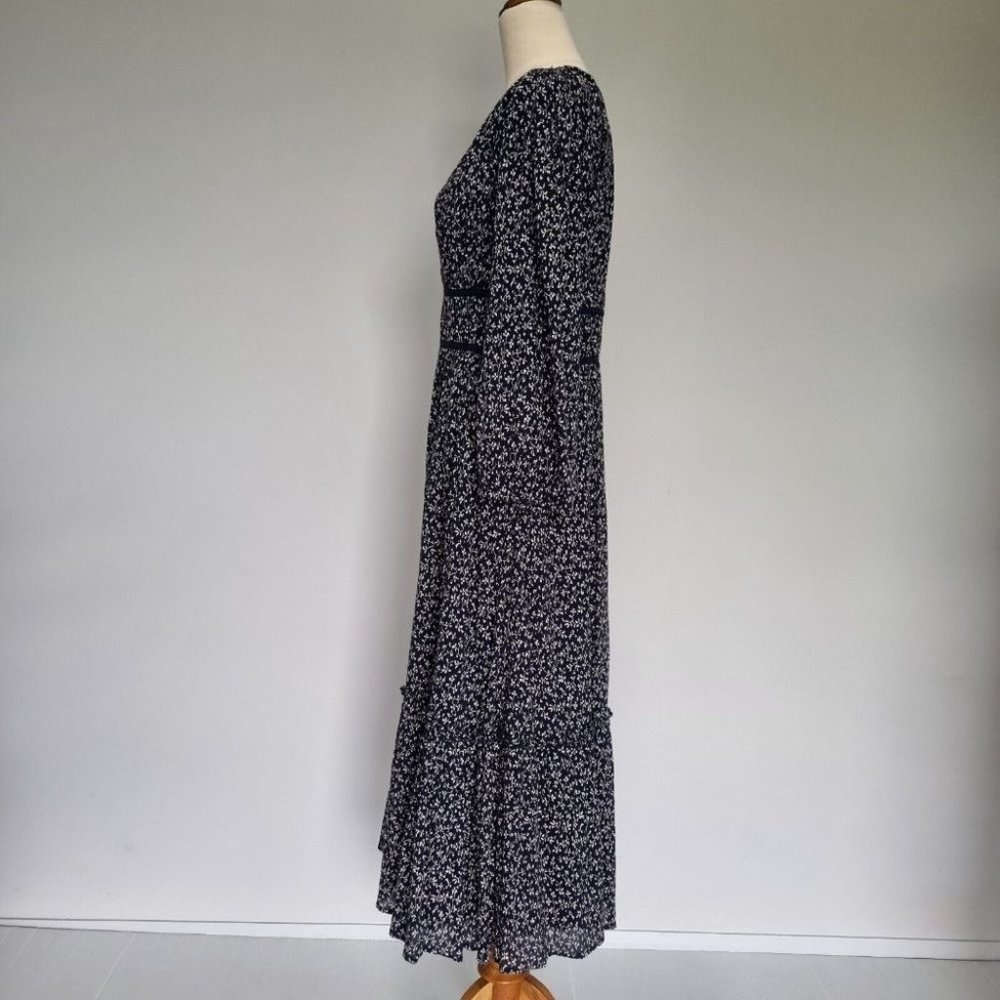 Ulla Johnson Malena Blue Floral Cotton Print 3/4 Sleeve Midi Dress Size 10 - Picture 3 of 9